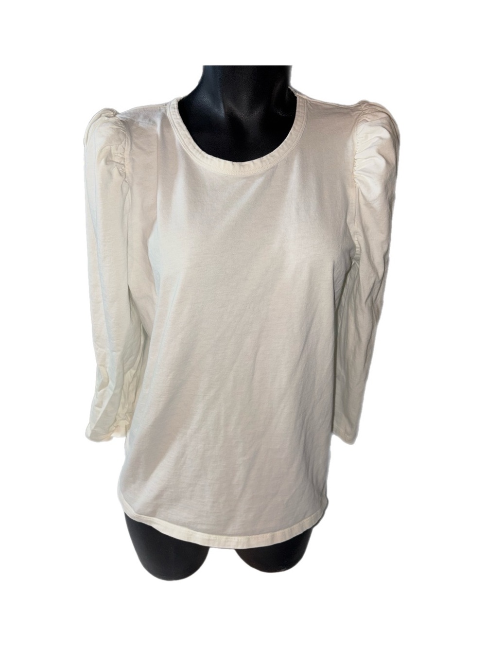 Wilfred White Puff-Sleeve Crewneck Long Sleeve Top